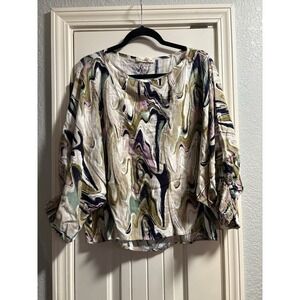 Vine & Love Boutique Abstract Marble Swirl Blouse Rayon Flowy Top Small